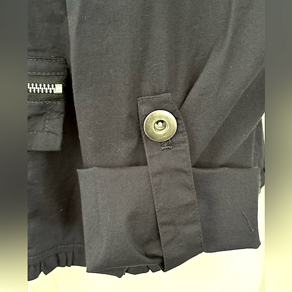 Anthropologie CocoYClub Lightweight Navy Jacket Ruffle Trim Zipper Size XL NWOT - Picture 4 of 13